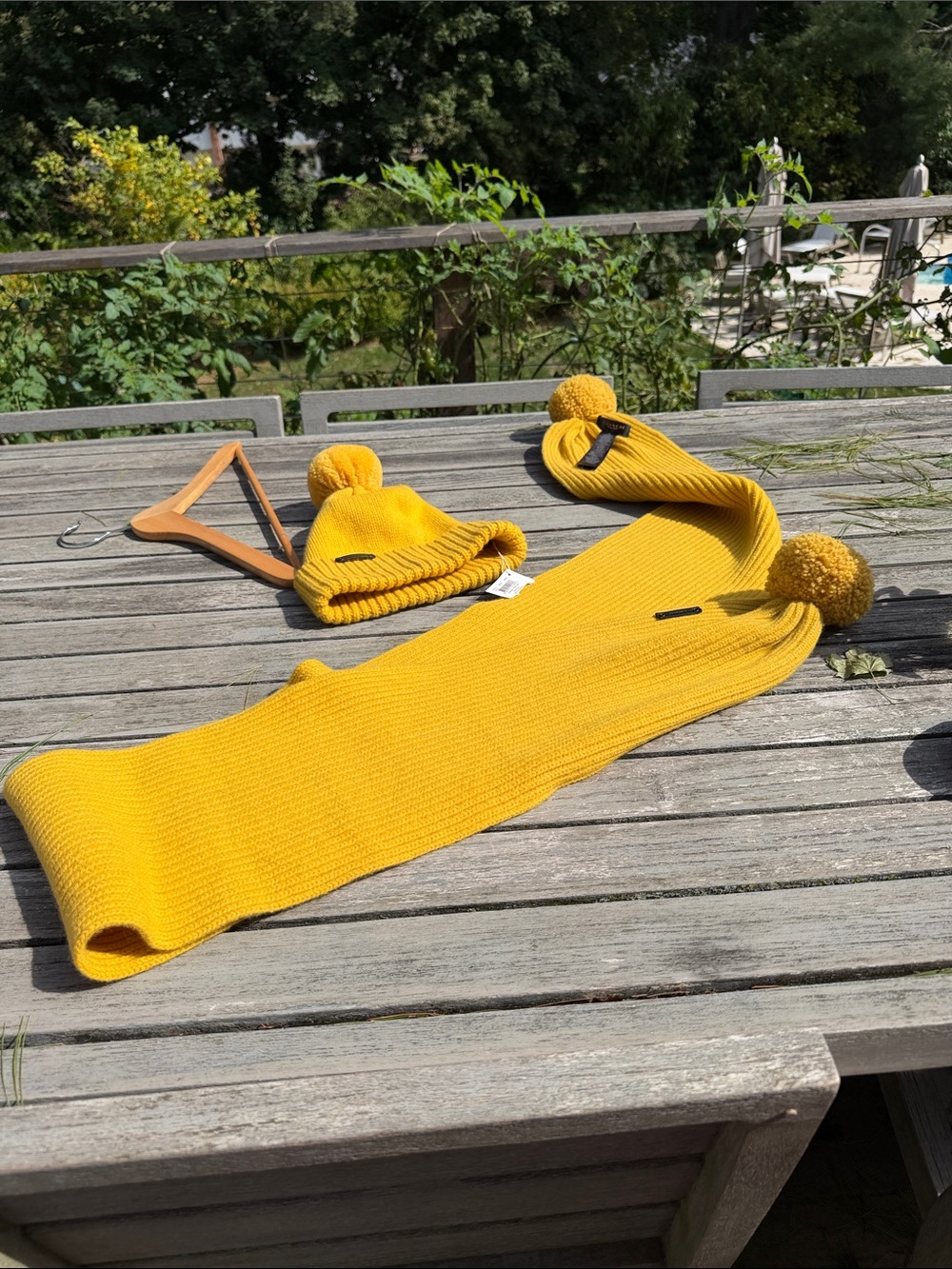 Coach Mustard Yellow Pom-Pom Knit Scarf and Hat Set